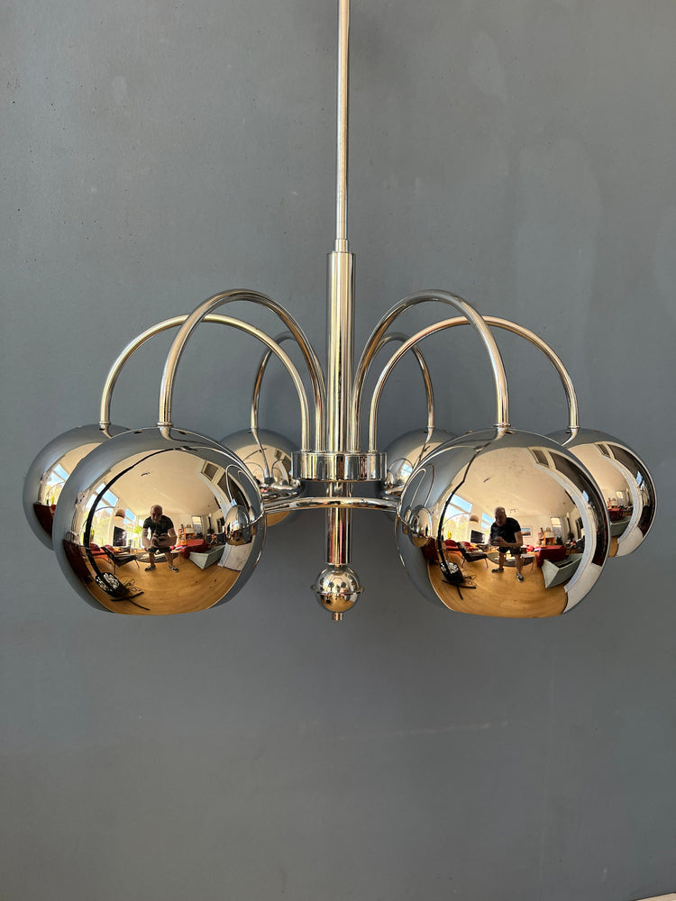 Vintage Sputnik Space Age Chandelier Pendant Lamp | Mid Century 70s Chrome Light Fixture