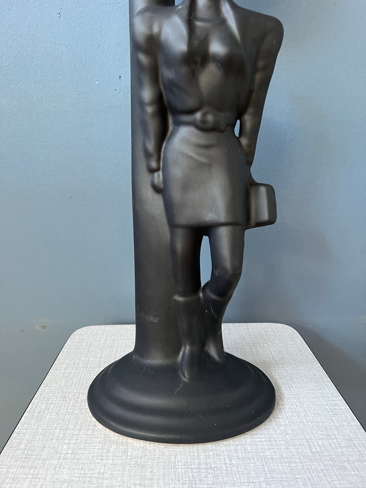 Vintage Art Deco Men Figure Porcelain Table Lamp with Glass Shade