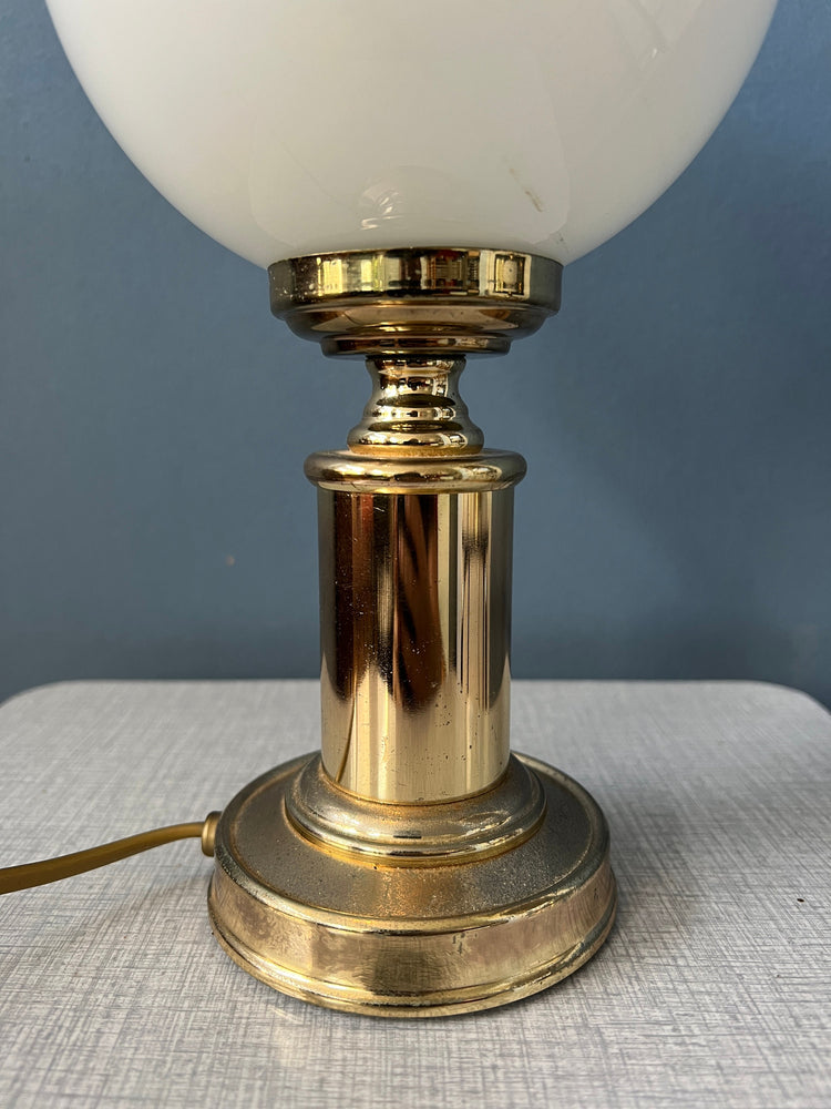 Mid Century Hollywood Regency Table Lamps (2) / Vintage Golden Opaline Glass Desk Lights
