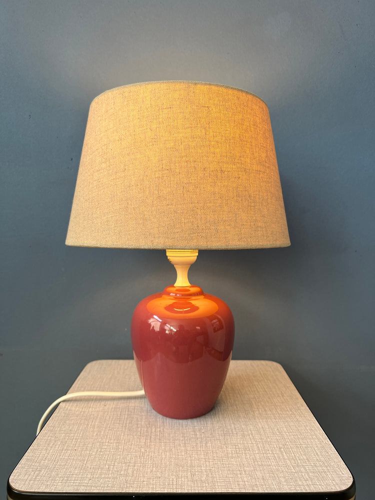 Pink/Purple Bohemian Terracota Table Lamp with Beige Textile Shade
