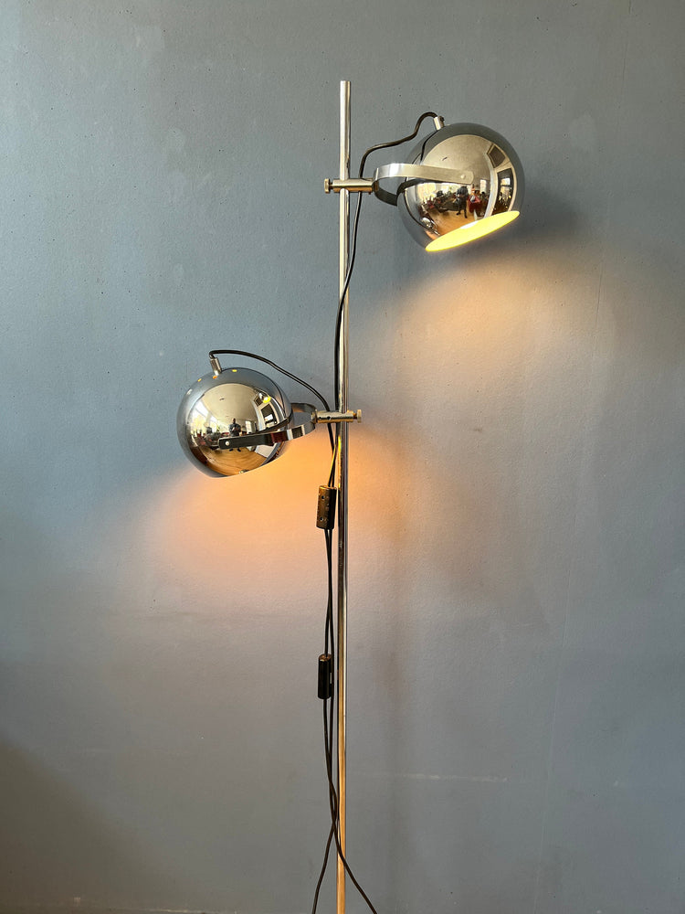 Mid-Century Chrome Herda Eyeball Floor Lamp | Space Age Light | Retro 70s Lighting