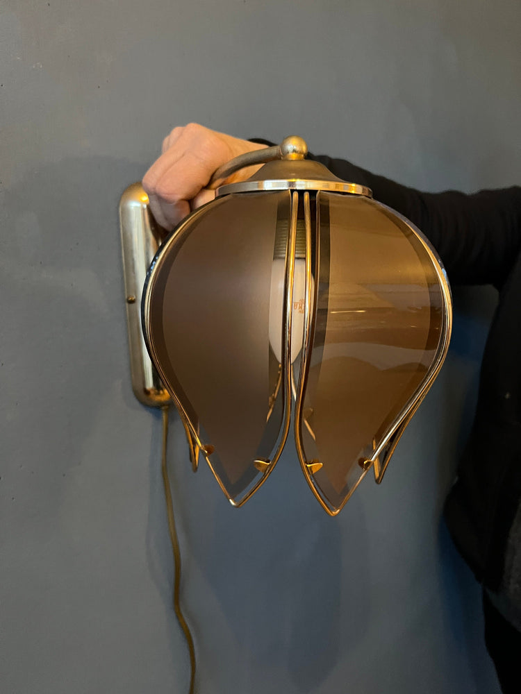 Vintage Hollywood Regency Golden Flower Wall Lamp