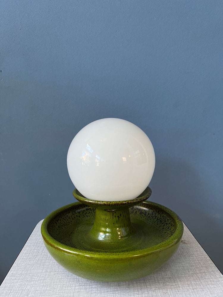 Green West Germany Ceramic Table Lamp with Glass Shade