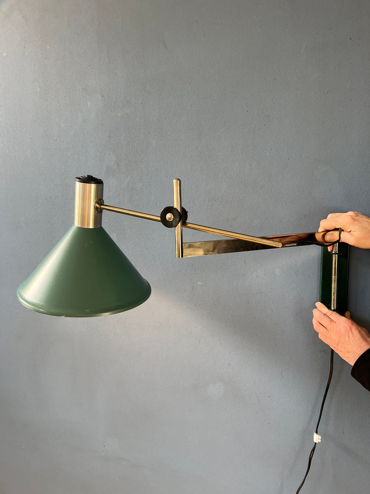 Mid Century Dijkstra Swing Arm Wall Lamp with Green Shade