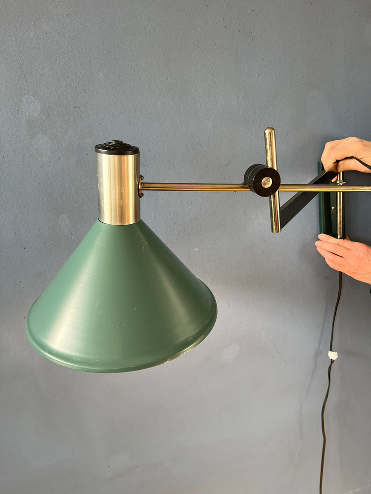 Mid Century Dijkstra Swing Arm Wall Lamp with Green Shade