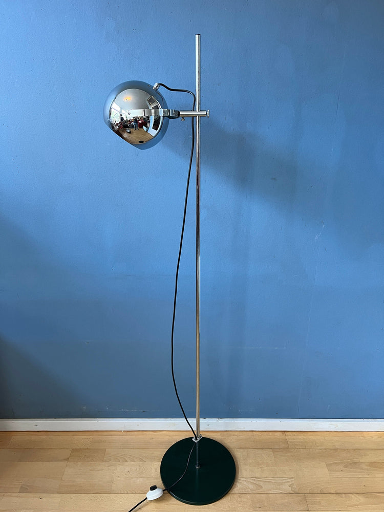 Mid Century Herda Chrome Eyeball Floor Lamp | Space Age Standing Light