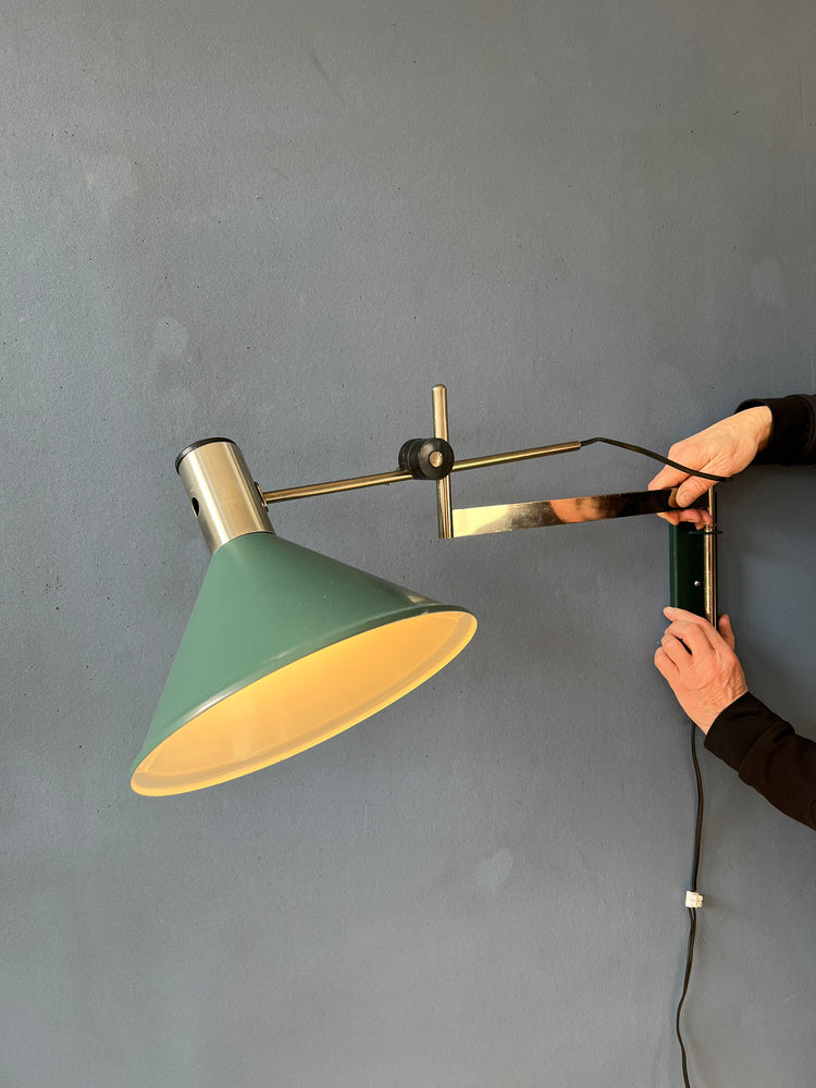 Mid Century Dijkstra Swing Arm Wall Lamp with Green Shade