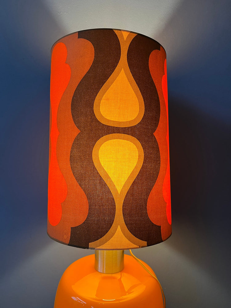 Vintage Orange Space Age Table Lamp with Textile Flower Shade