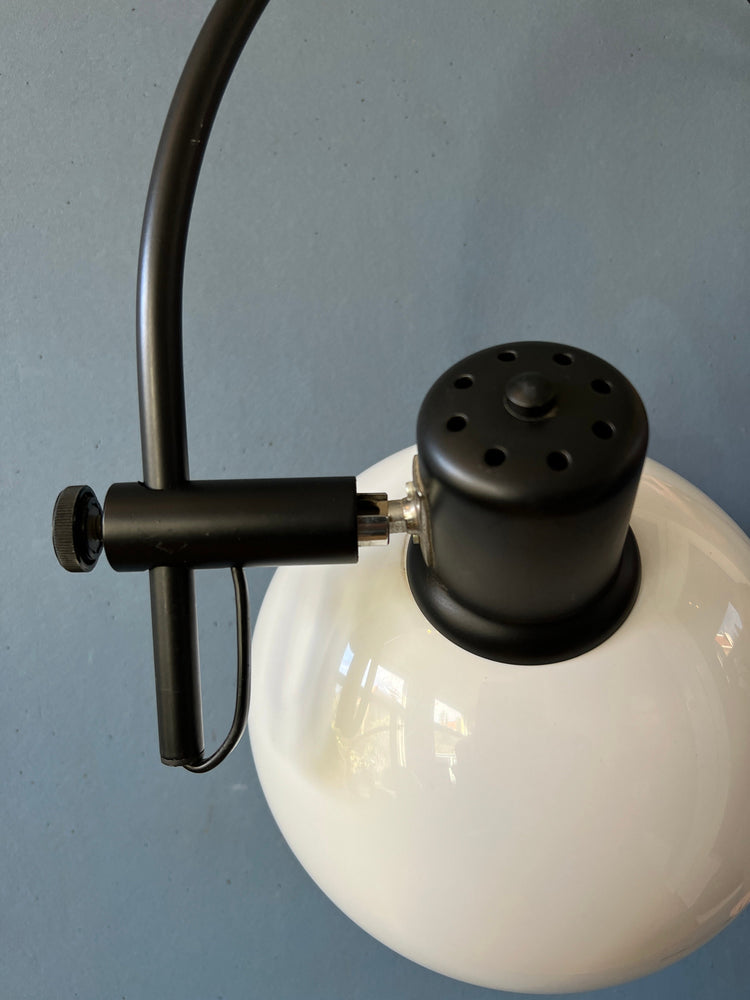 Vintage Space Age Herda Mushroom Arc Wall Lamp | Black and White Mid Century Modern Light