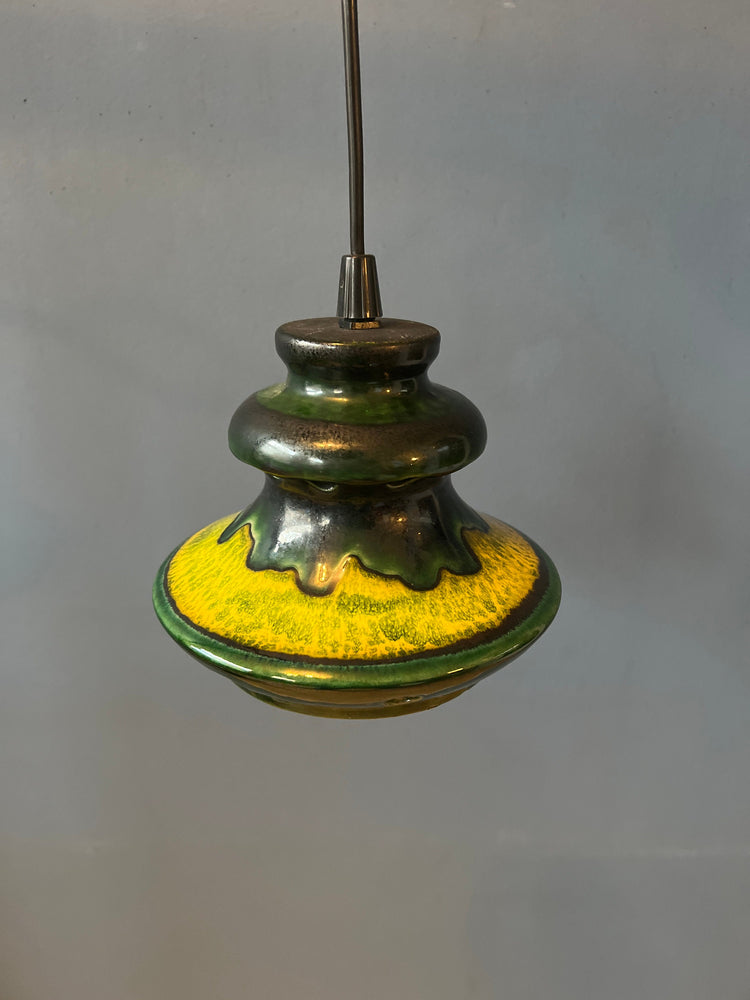 Green West Germany Ceramic Fat Lava Pendant Lamp