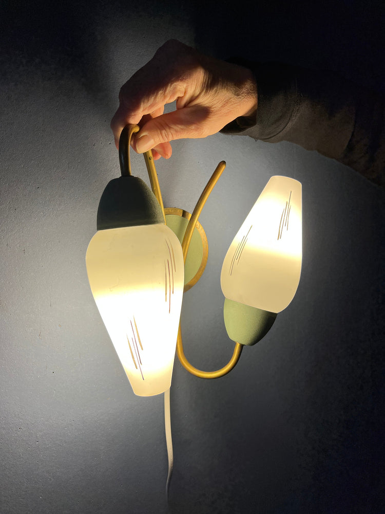 Mid Century Opaline Glass Wall Sconce - Decorative Green Light Fixture