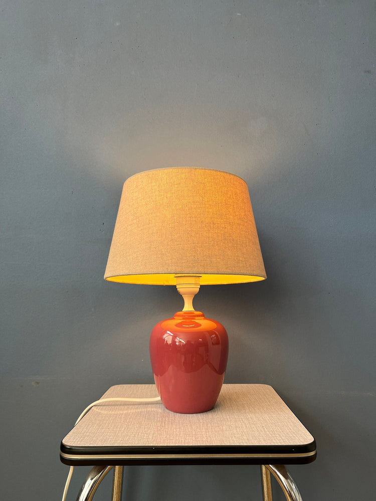 Pink/Purple Bohemian Terracota Table Lamp with Beige Textile Shade