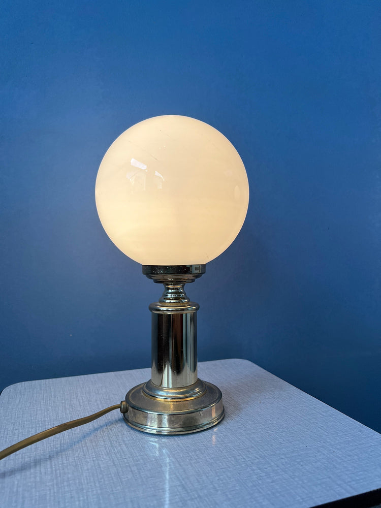 Mid Century Hollywood Regency Table Lamps (2) / Vintage Golden Opaline Glass Desk Lights