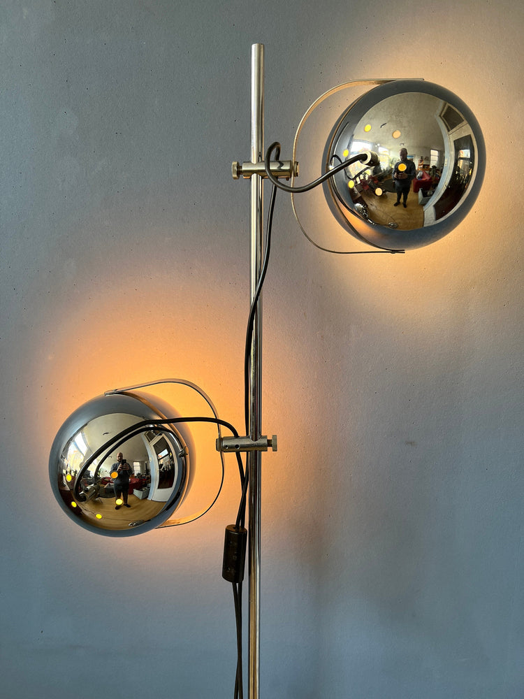 Mid-Century Chrome Herda Eyeball Floor Lamp | Space Age Light | Retro 70s Lighting