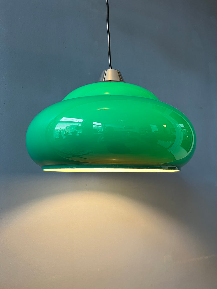 Mid Century Space Age Pendant Light / Green Vintage Lamp / 70s Ceiling Lighting