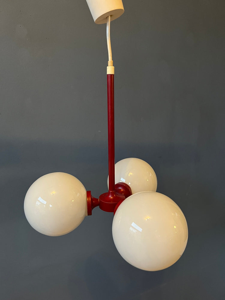 Red Mid Century Opaline Glass Chandelier