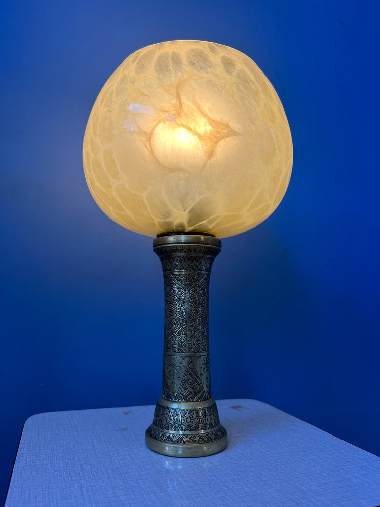 Antique Art Deco Glass Lamp with Bronze Base