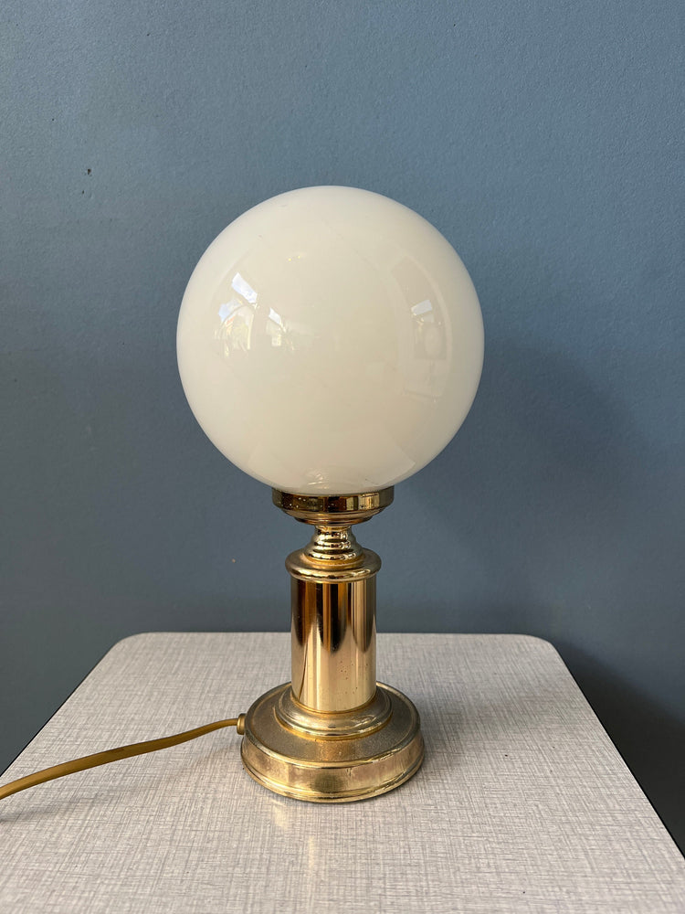 Mid Century Hollywood Regency Table Lamps (2) / Vintage Golden Opaline Glass Desk Lights