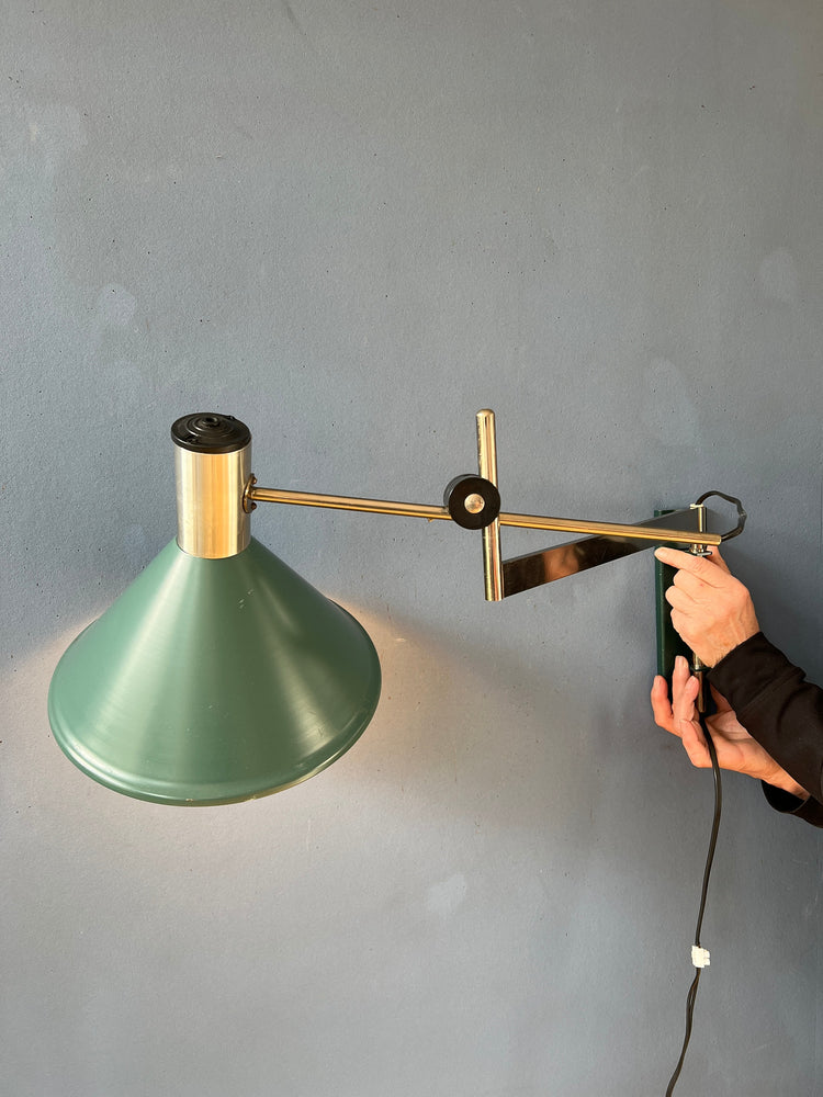 Mid Century Dijkstra Swing Arm Wall Lamp with Green Shade