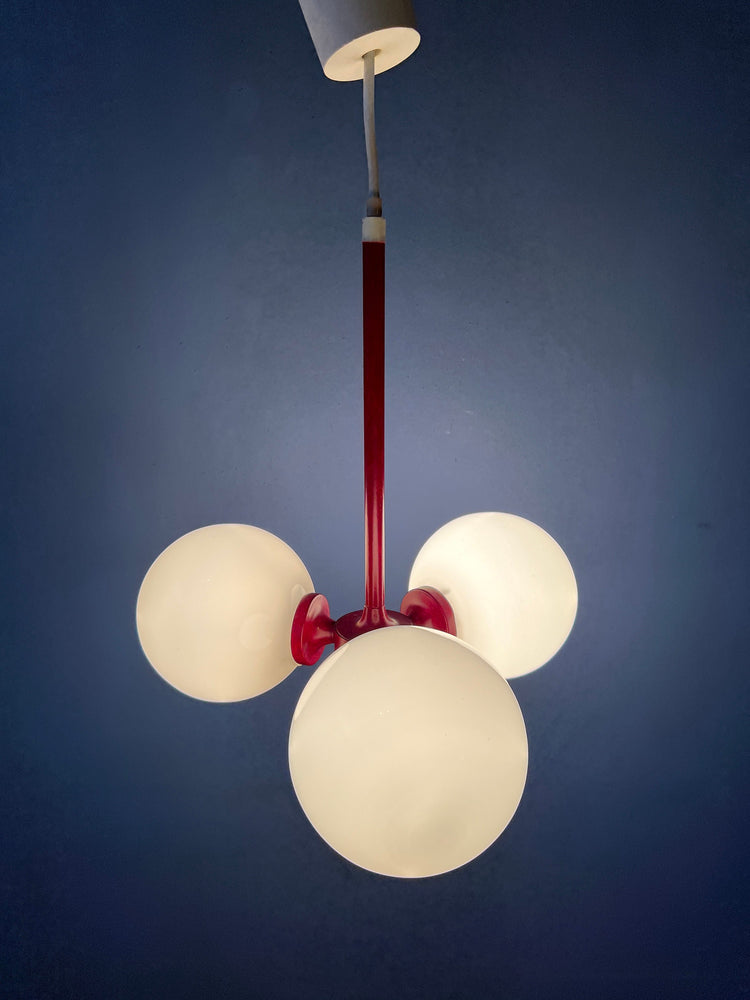 Red Mid Century Opaline Glass Chandelier