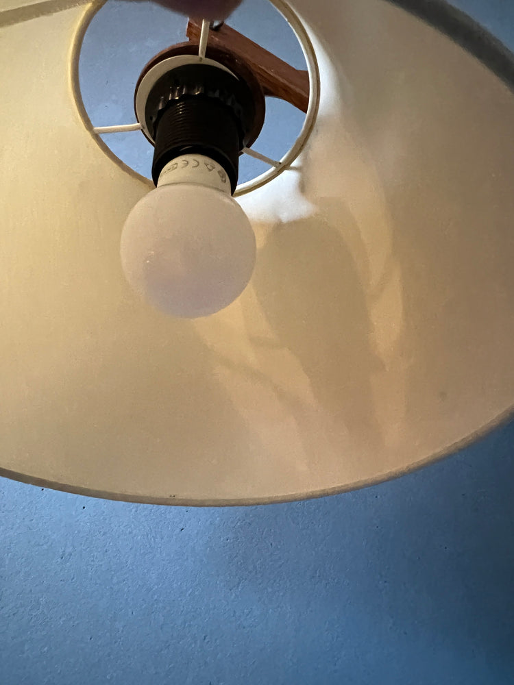 Mid Century Teak Wood Scissor Wall Lamp with Beige Shade