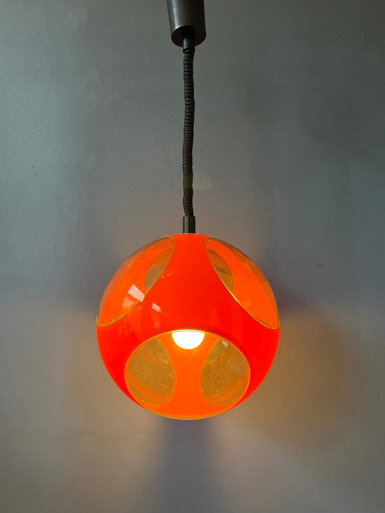 Mid Century Orange 'Bug Eye' Massive Pendant Lamp / Space Age Light Fixture by Luigi Colani