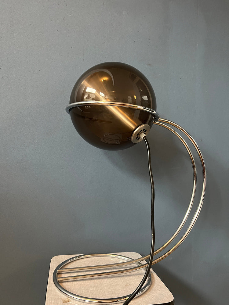 Mid Century Raak Globe Eyeball Table Lamp by Frank Ligtelijn / Space Age Desk Lamp with Glass Shade