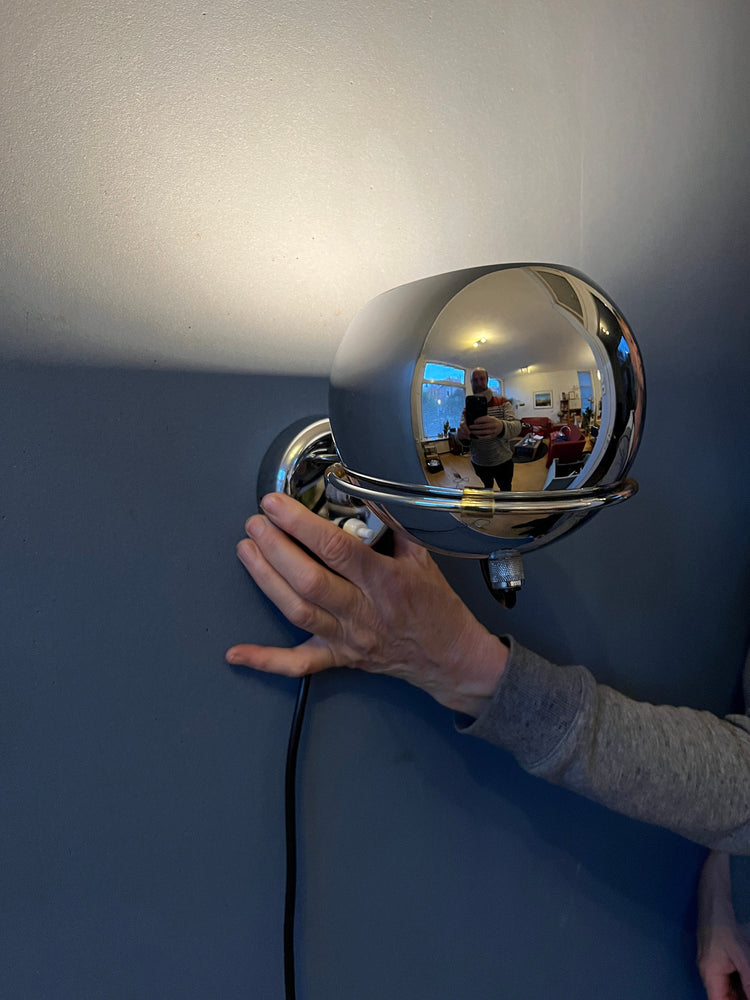 Vintage Chrome GEPO Eyeball Wall Lamp | Space Age Lamp