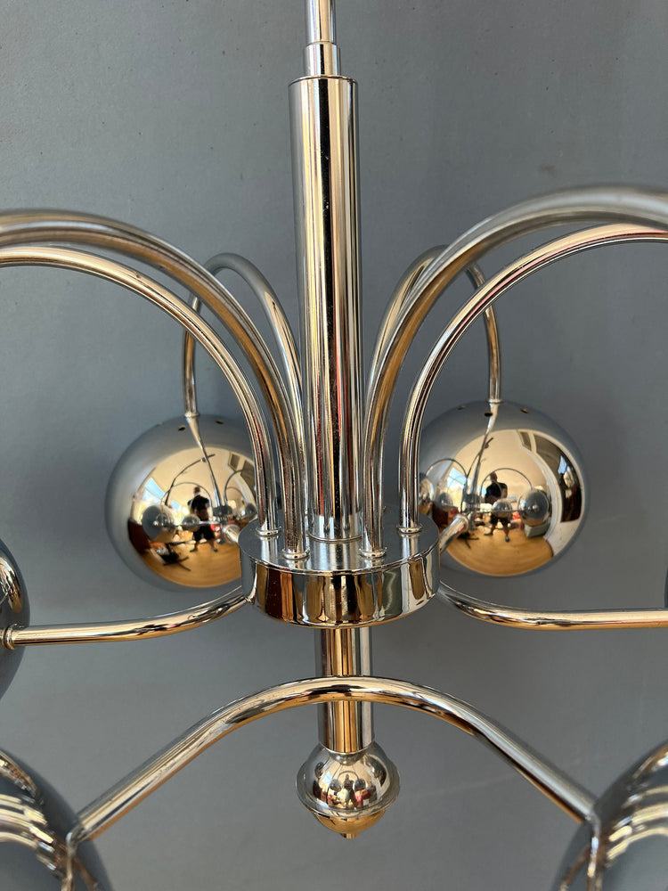 Vintage Sputnik Space Age Chandelier Pendant Lamp | Mid Century 70s Chrome Light Fixture