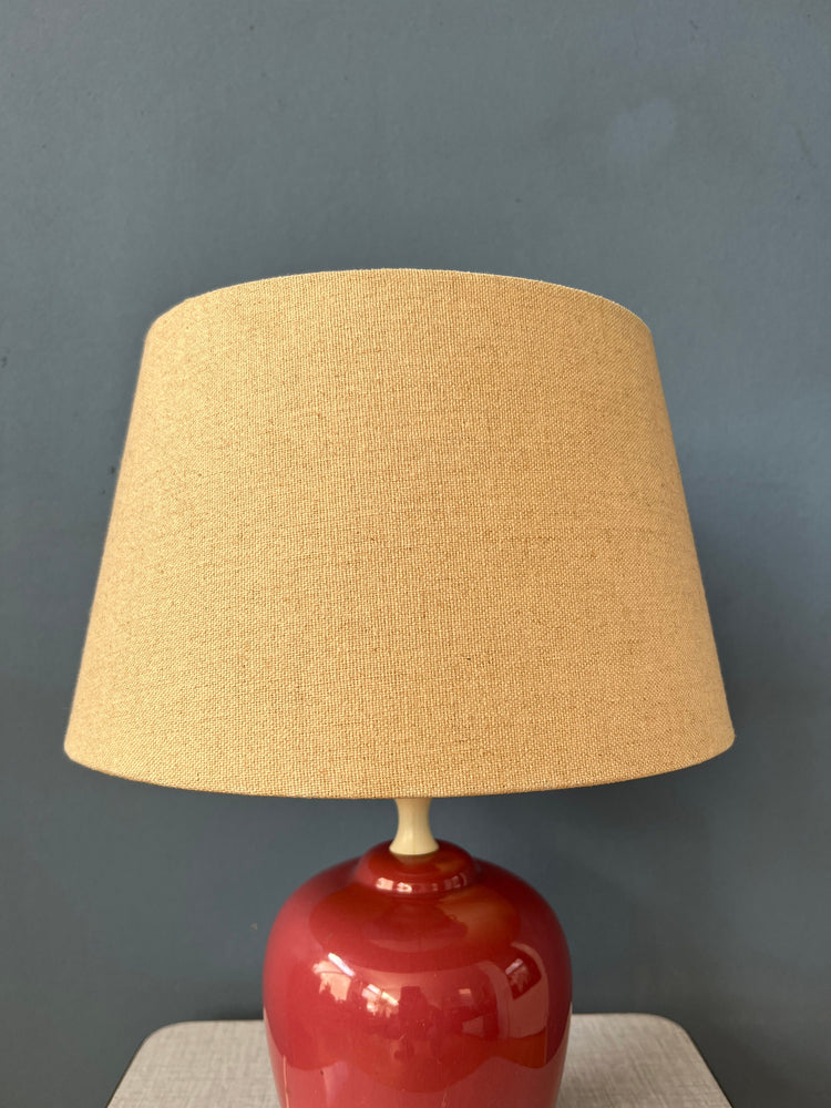 Pink/Purple Bohemian Terracota Table Lamp with Beige Textile Shade