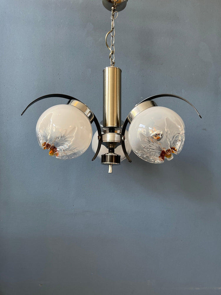 Mazzega Murano Chandelier / Space Age Glass Pendant Light / Mid Century 70s Vintage Ceiling Lamp