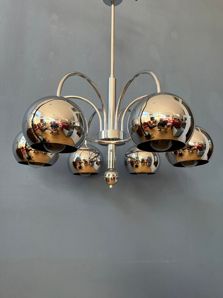 Vintage Sputnik Space Age Chandelier Pendant Lamp | Mid Century 70s Chrome Light Fixture