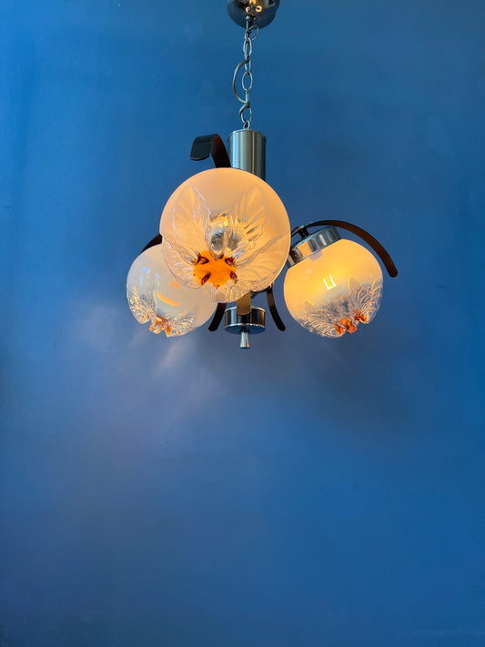 Mazzega Murano Chandelier / Space Age Glass Pendant Light / Mid Century 70s Vintage Ceiling Lamp