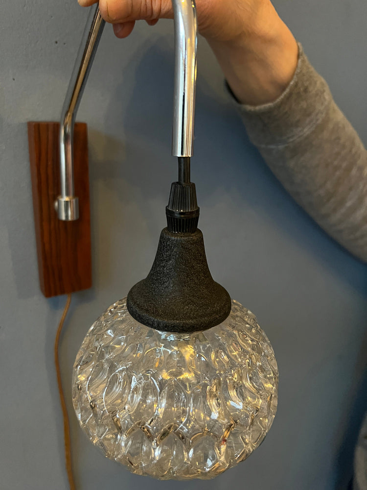Midcentury Scandinavian Glass Wall Lamp | Kristal Light | 70s Vintage | Teak Lighting