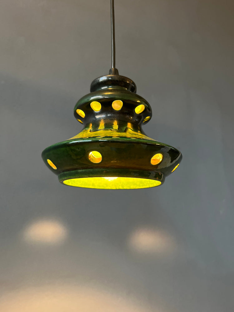 Green West Germany Ceramic Fat Lava Pendant Lamp