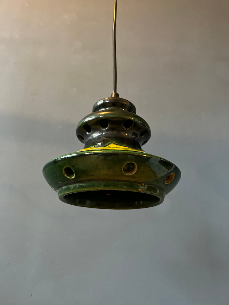 Green West Germany Ceramic Fat Lava Pendant Lamp