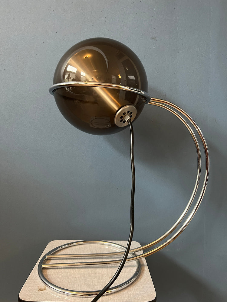 Mid Century Raak Globe Eyeball Table Lamp by Frank Ligtelijn / Space Age Desk Lamp with Glass Shade