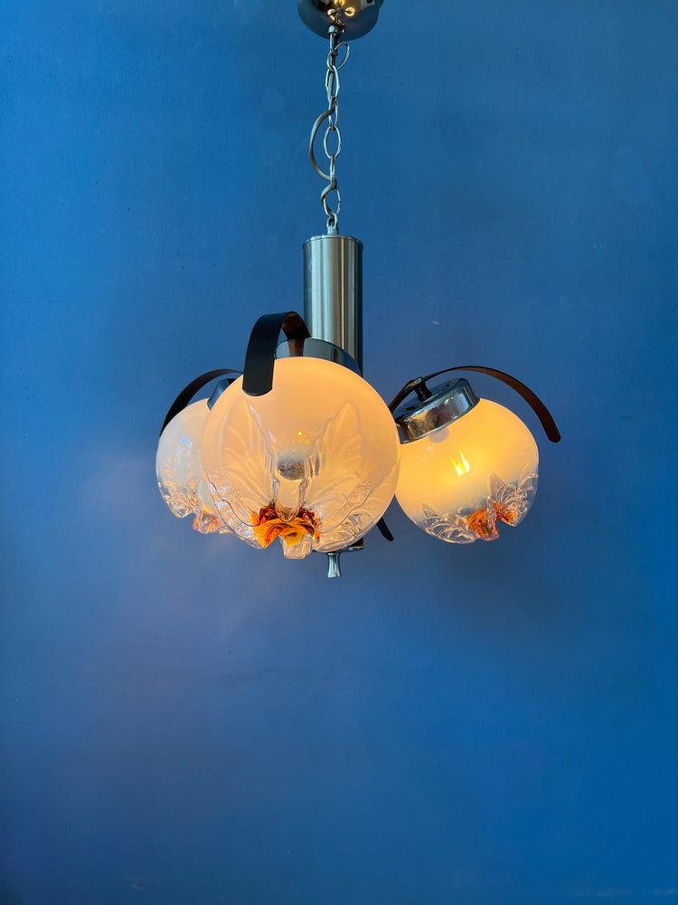 Mazzega Murano Chandelier / Space Age Glass Pendant Light / Mid Century 70s Vintage Ceiling Lamp