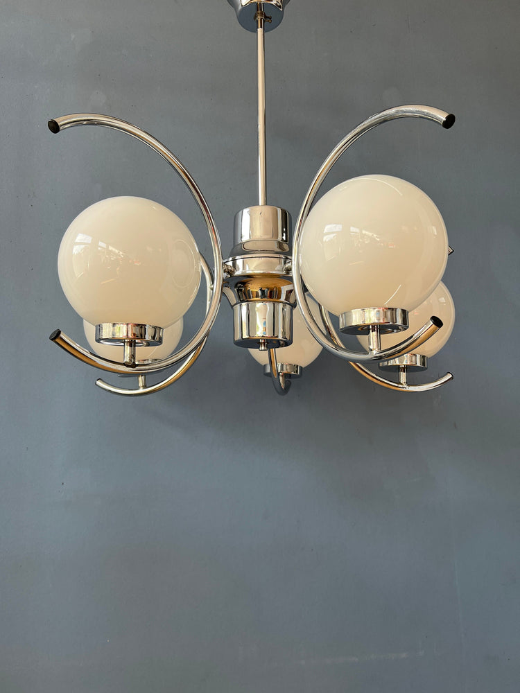 Vintage Sputnik Space Age Chandelier Pendant Lamp | Mid Century 70s Chrome Light Fixture