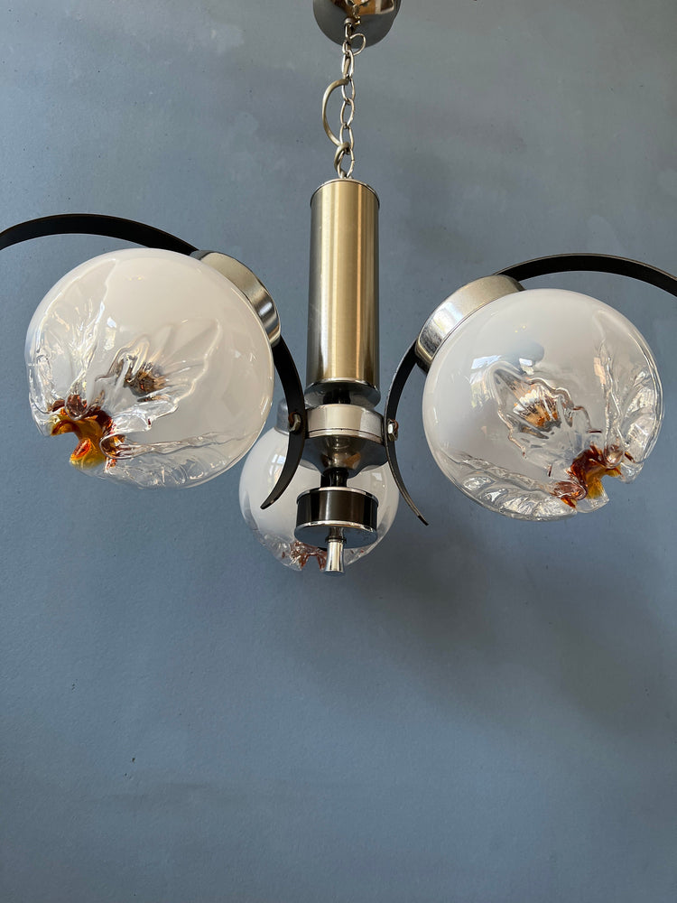 Mazzega Murano Chandelier / Space Age Glass Pendant Light / Mid Century 70s Vintage Ceiling Lamp