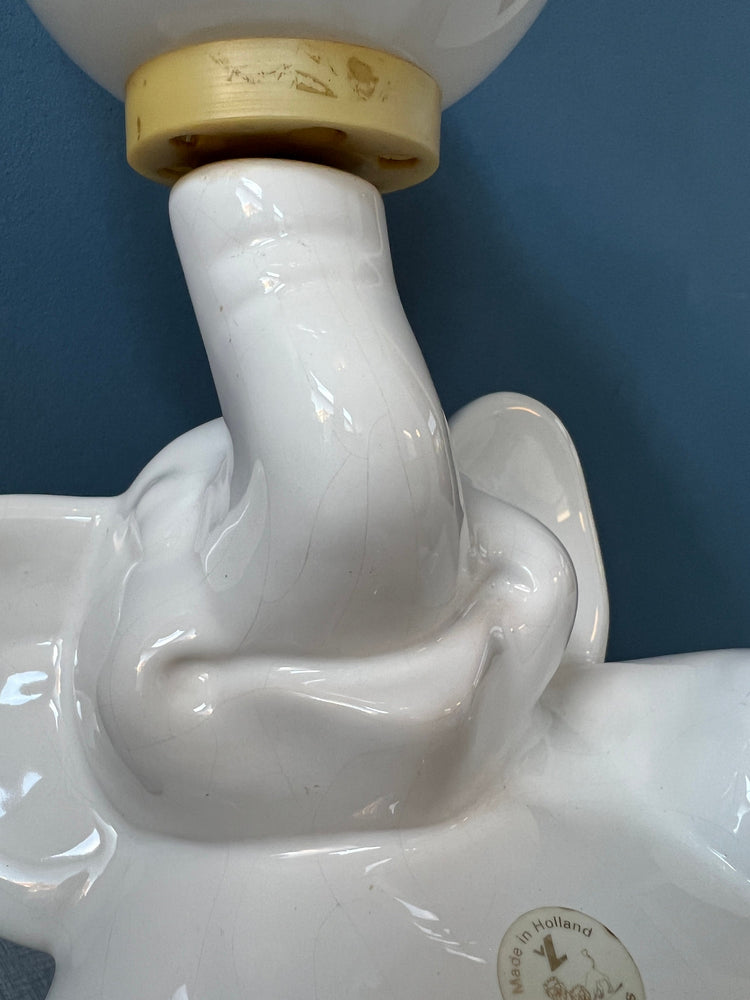 Vintage Elephant Lamp / Porcelain Light / Animal Glass Table Lamp