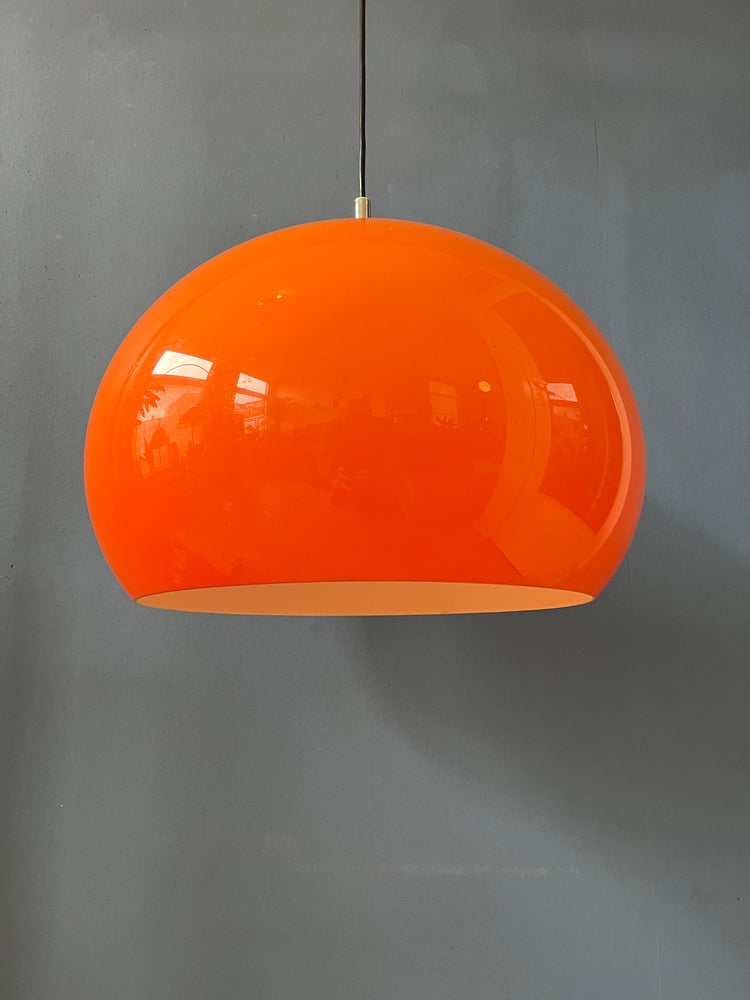 Orange Space Age Mushroom Pendant Lamp with Chrome Top Cap