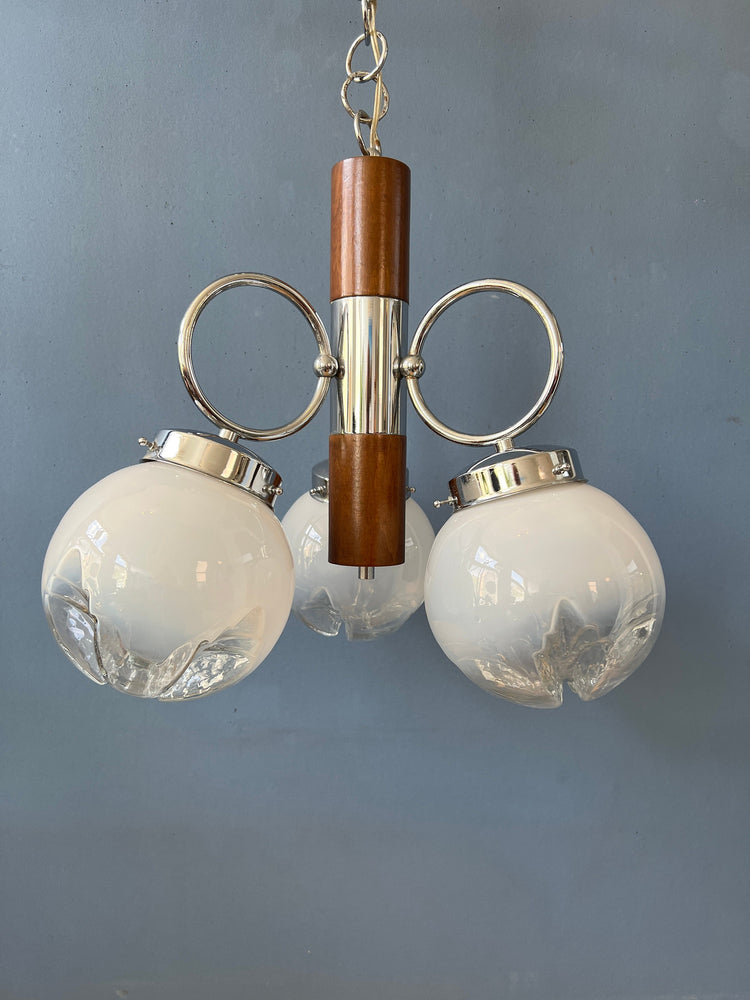 Mazzega Murano Chandelier / Space Age Glass Pendant Light / Mid Century 70s Vintage Ceiling Lamp