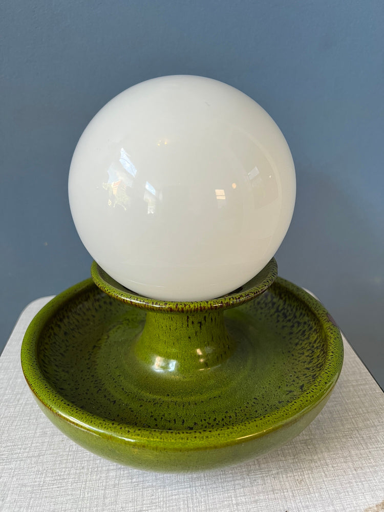 Green West Germany Ceramic Table Lamp with Glass Shade