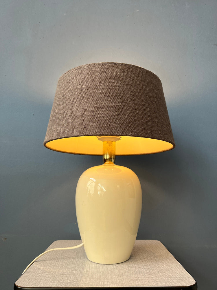 French Bohemian Terracota Table Lamp with Gray/Brown Riviera Maison Shade