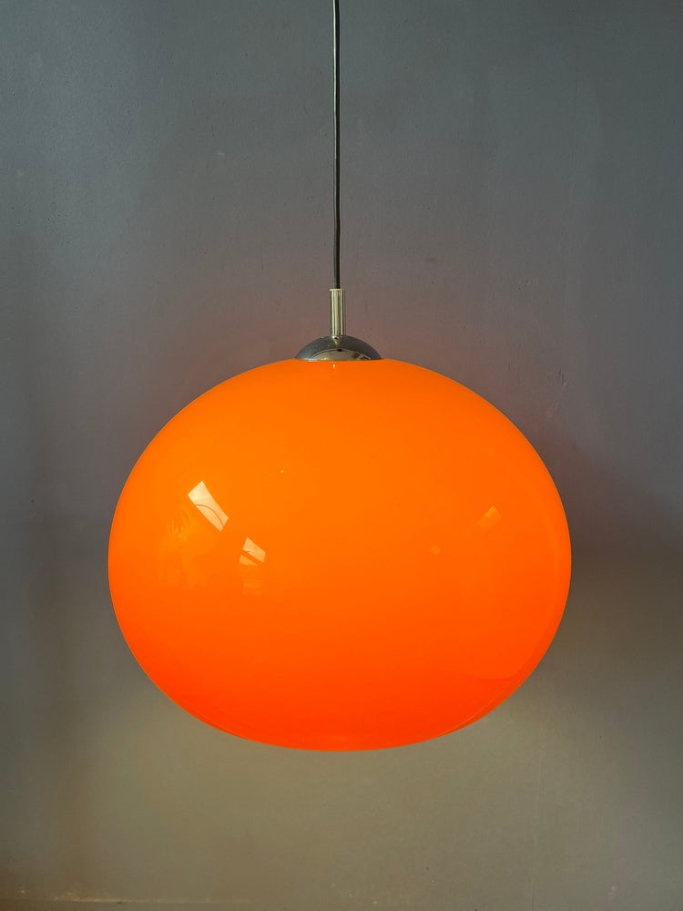 Orange Space Age Mushroom Pendant Lamp with Chrome Top Cap
