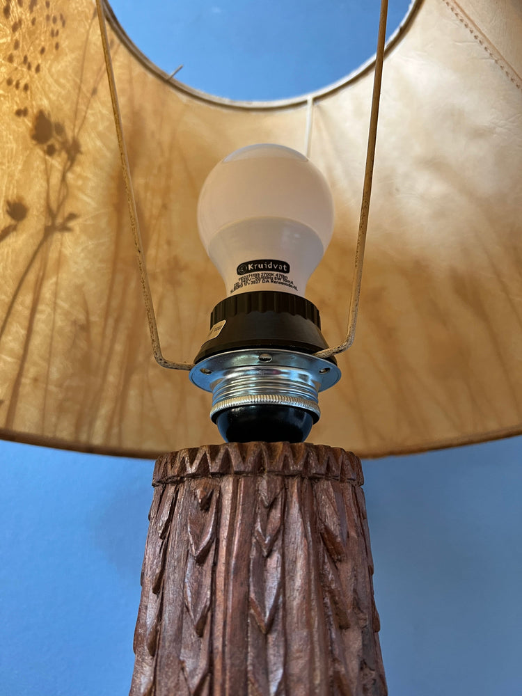 Hand Carved Wooden Floor Lamp / Vintage Wooden Lamp / Indonesian Lamp