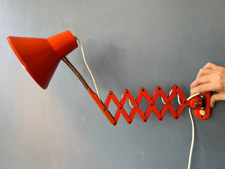Mid Century Red Vintage Scissor Wall Lamp