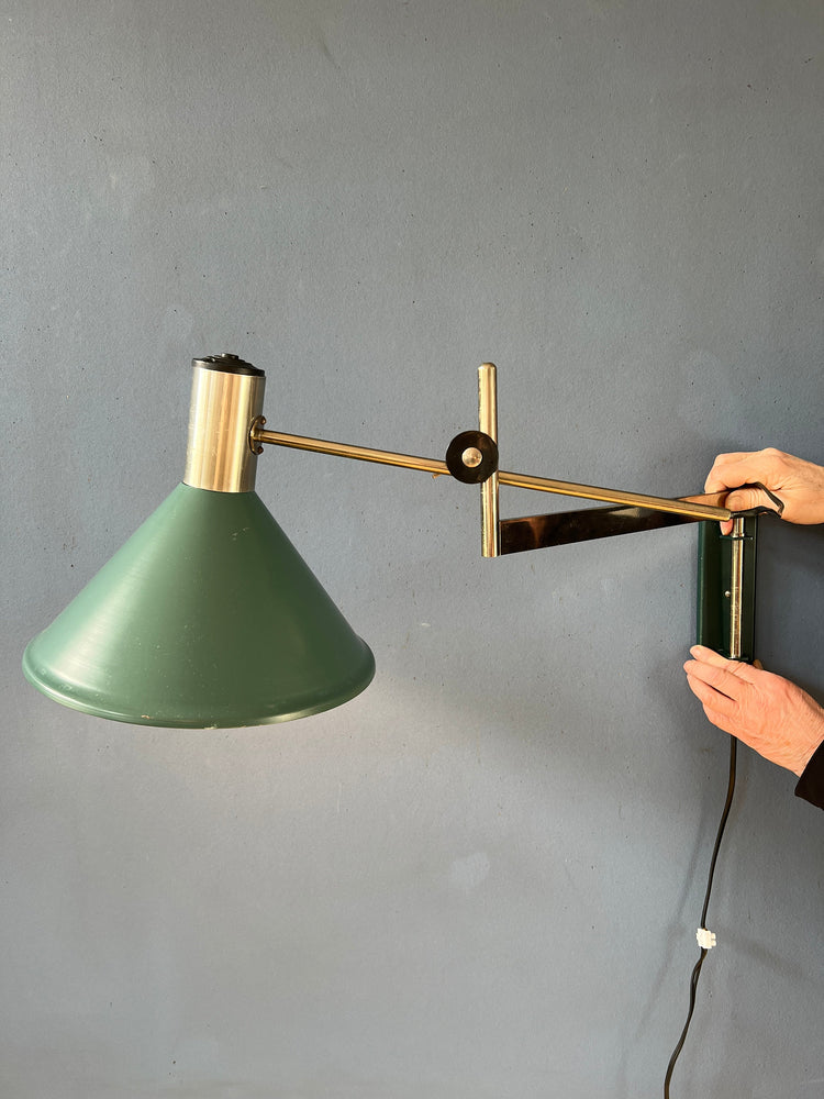 Mid Century Dijkstra Swing Arm Wall Lamp with Green Shade