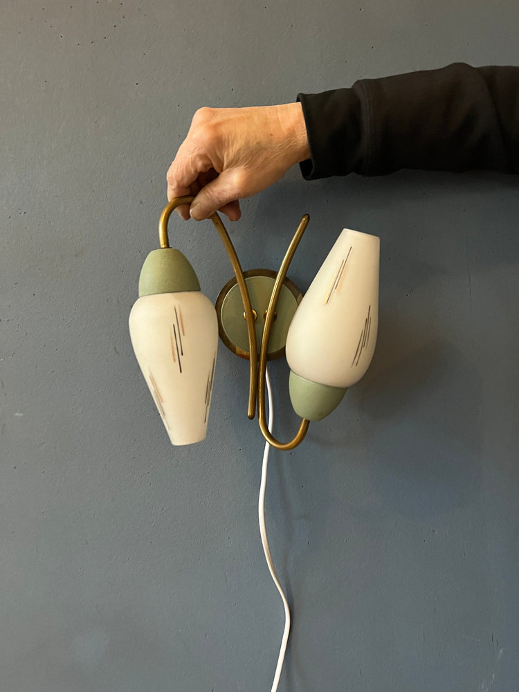 Mid Century Opaline Glass Wall Sconce - Decorative Green Light Fixture